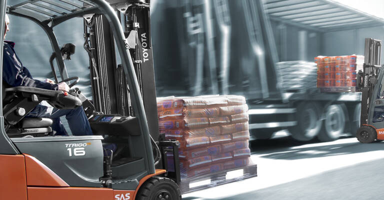 Toyota Traigo electric counterbalance forklifts used in transport
