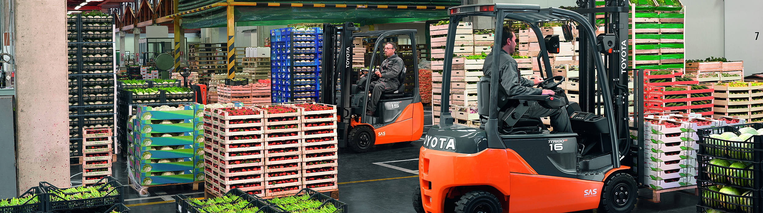Toyota Traigo electric forklift trucks working in food industry