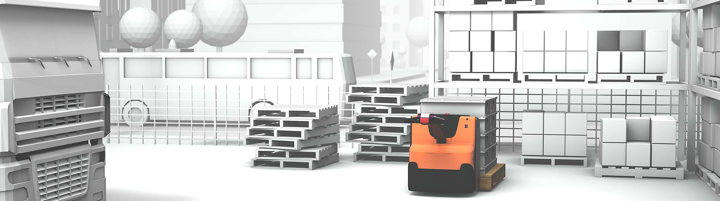 Illustration of silent truck in warehouse