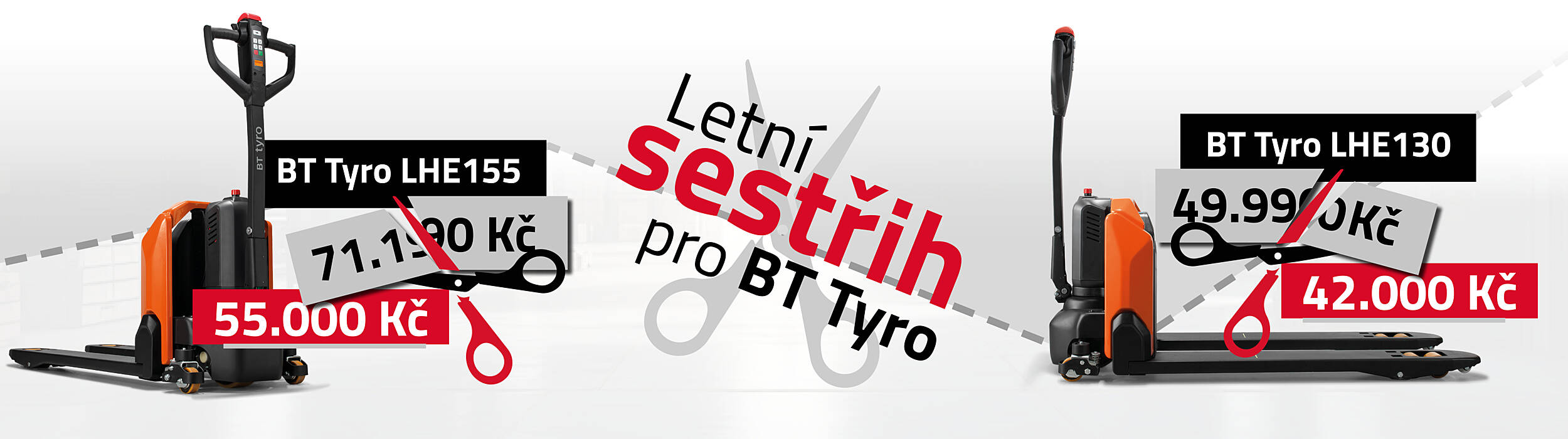 Banner akce Letní sestřih pro BT Tyro, modely LHE130 a LHE155 za rekordně nízké ceny.
