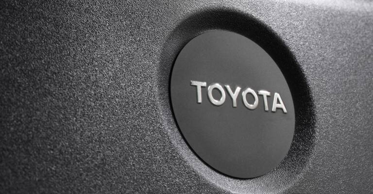 Close up on Toyota logo on truck