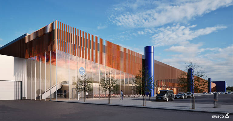 Havainnekuva Fazerin uudesta suklaatehtaasta, jonne tulee merkittävä automaattitrukkien toimintaympäristö